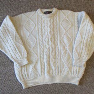 Wool Scottish Cable Knit Sweater Off White